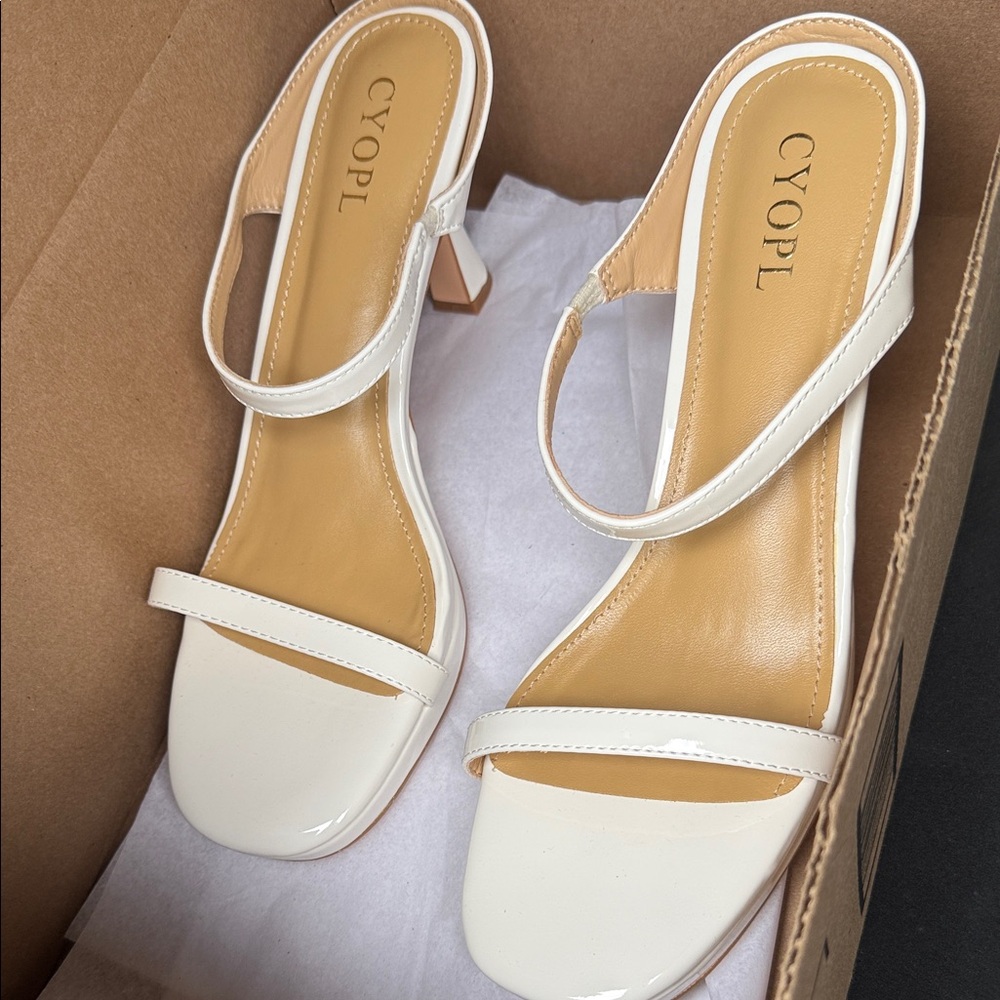 Women’s White / ivory Strappy Block Heel Sandals
